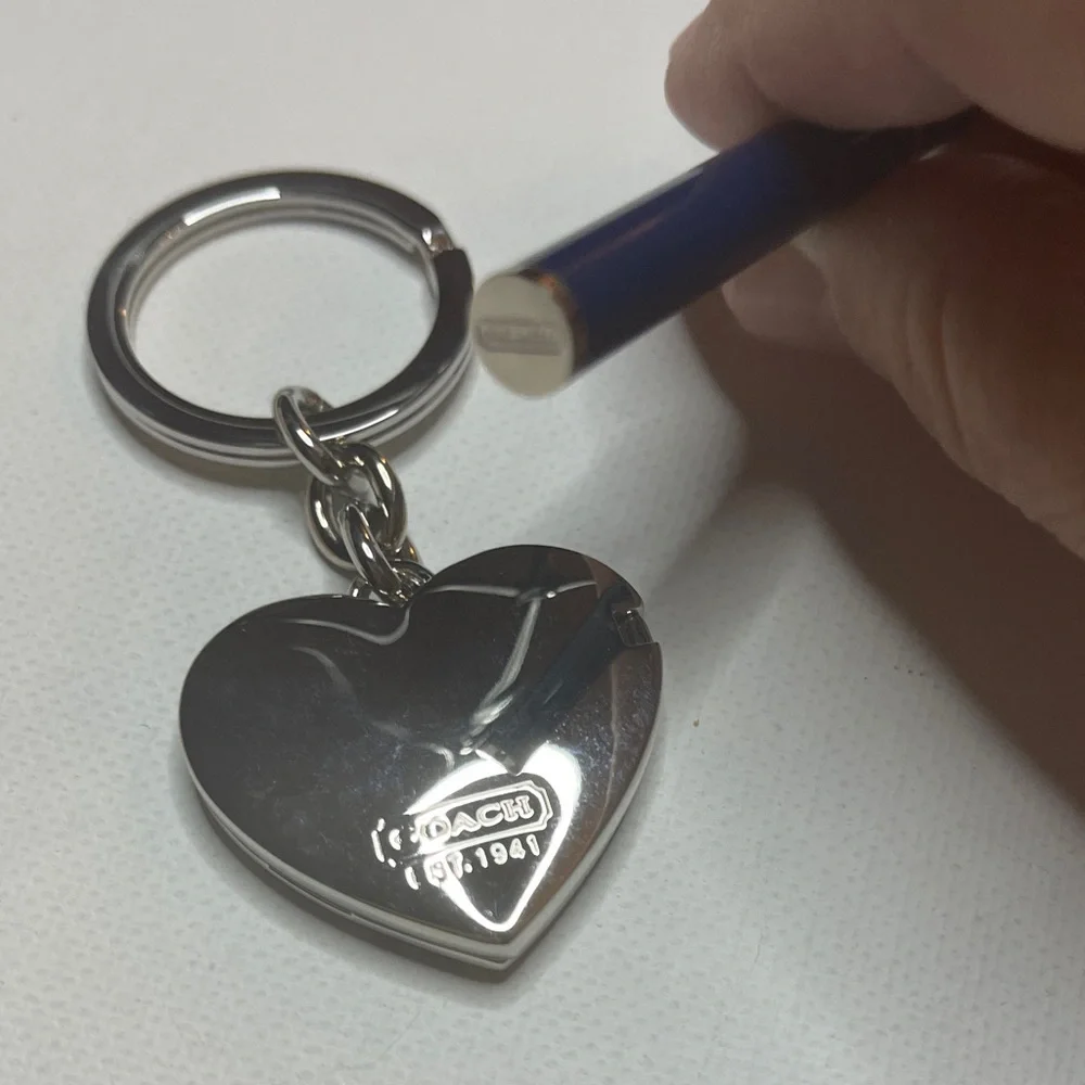 Coach Legacy Locket Colorful Heart Keychain and Blue Coach Pen Set - Picture 3 of 5